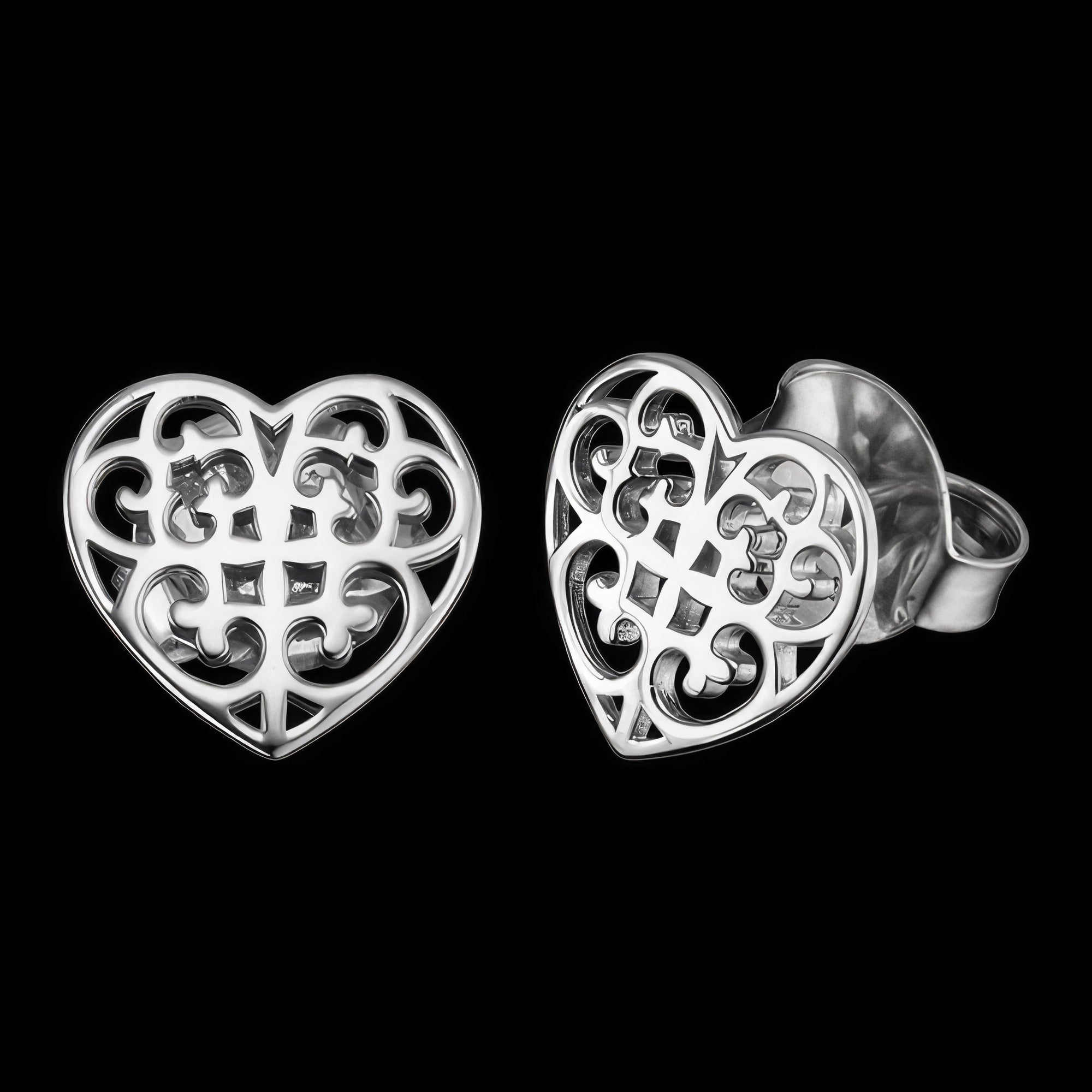 Arabesque Heart Filigree Silver Stud Earrings | Engelsrufer