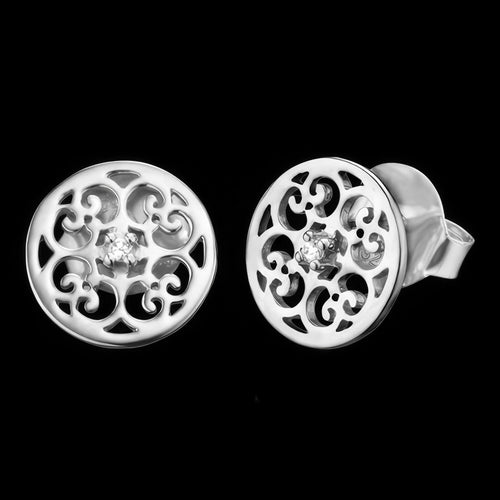 Arabesque Round Filigree Silver Stud Earrings | Engelsrufer