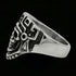 Side view of stainless steel men's skull Aztec death mask ring facing left.