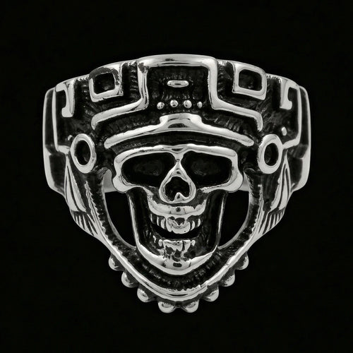Stainless Steel Men's Skull Aztec Death Mask Ring | Australia