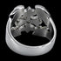 Back view of a winged barbed cross stainless steel men's ring.
