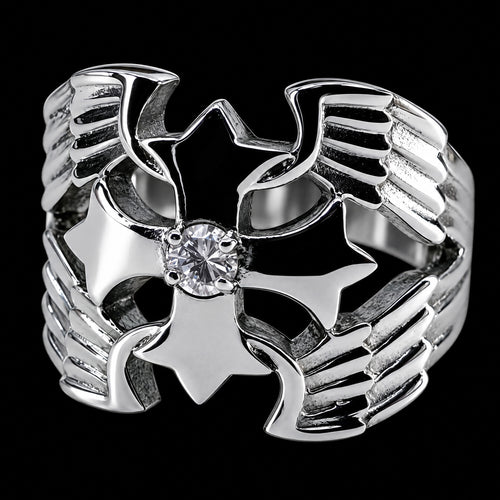 Winged Barbed Cross Stainless Steel Men's Ring