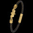 Tilted side view of Police Batman batarang gold limited edition bracelet with clasp open.