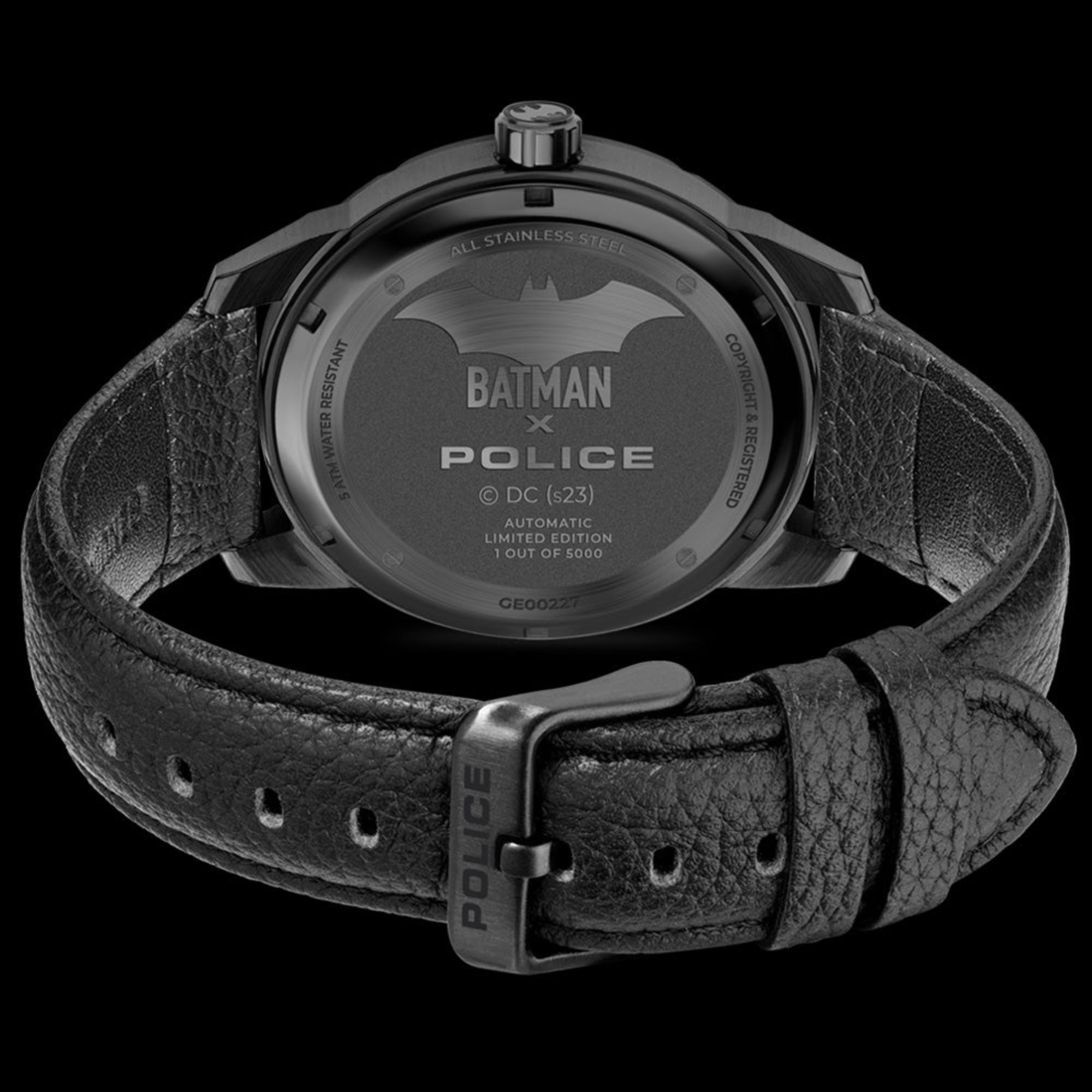 Back view of Batman Dark Knight Police mechanical limited edition watch.