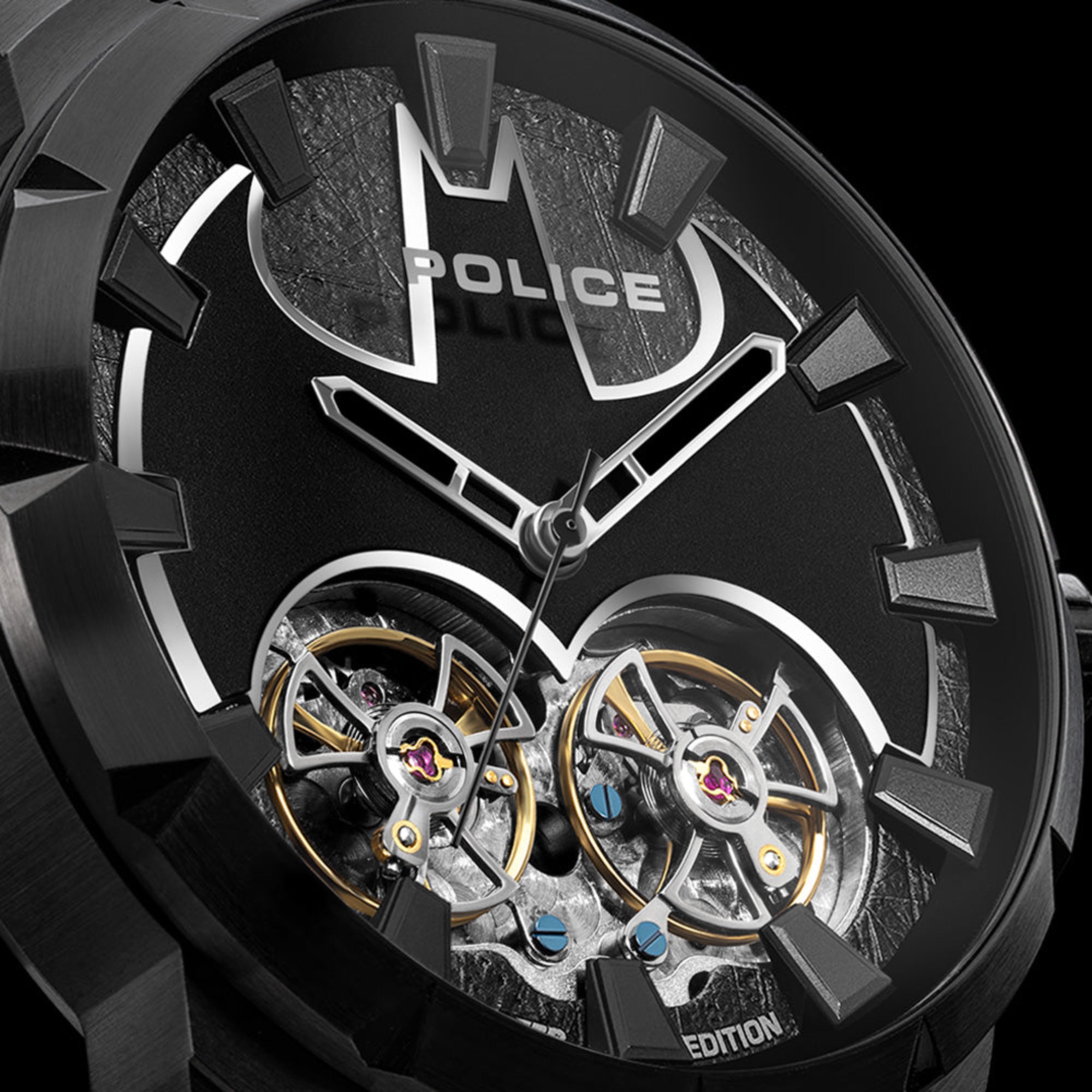 Dial close-up of Batman Dark Knight Police mechanical limited edition watch.