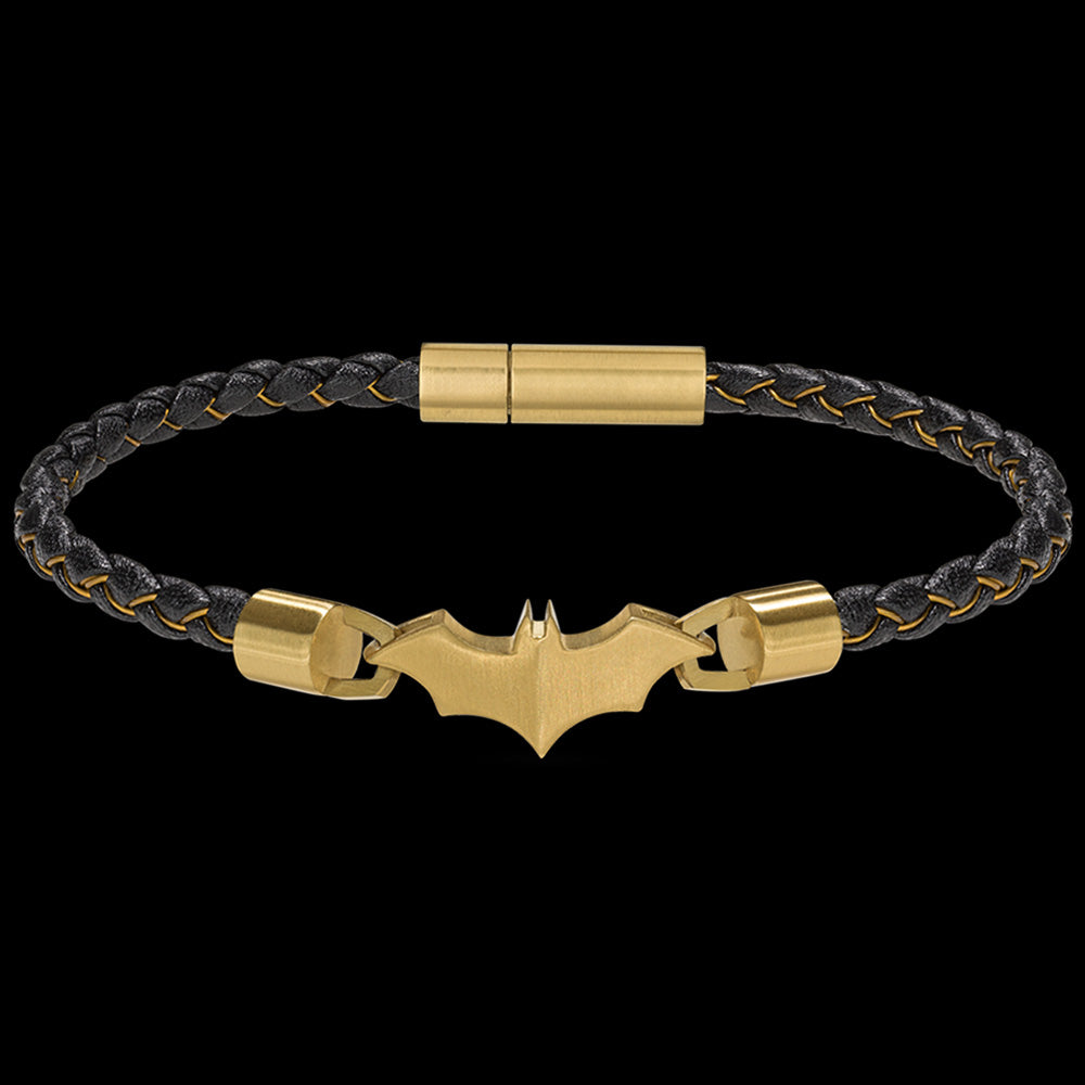 Batman Gold Leather & Steel Batarang Bracelet | Australia