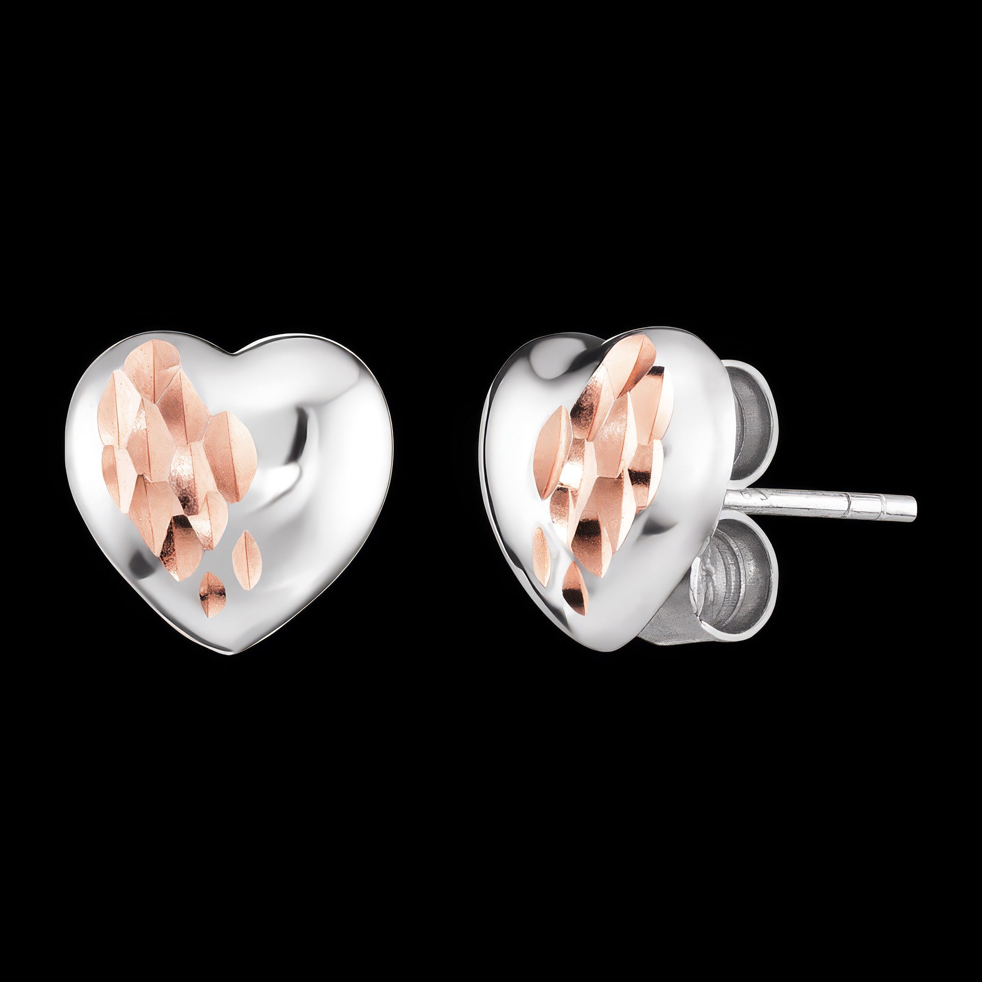 Beating Love Heart Silver Rose Gold Stud Earrings | Engelsrufer