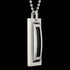 Side tilt view of a a black cable steel dog tag men's necklace.
