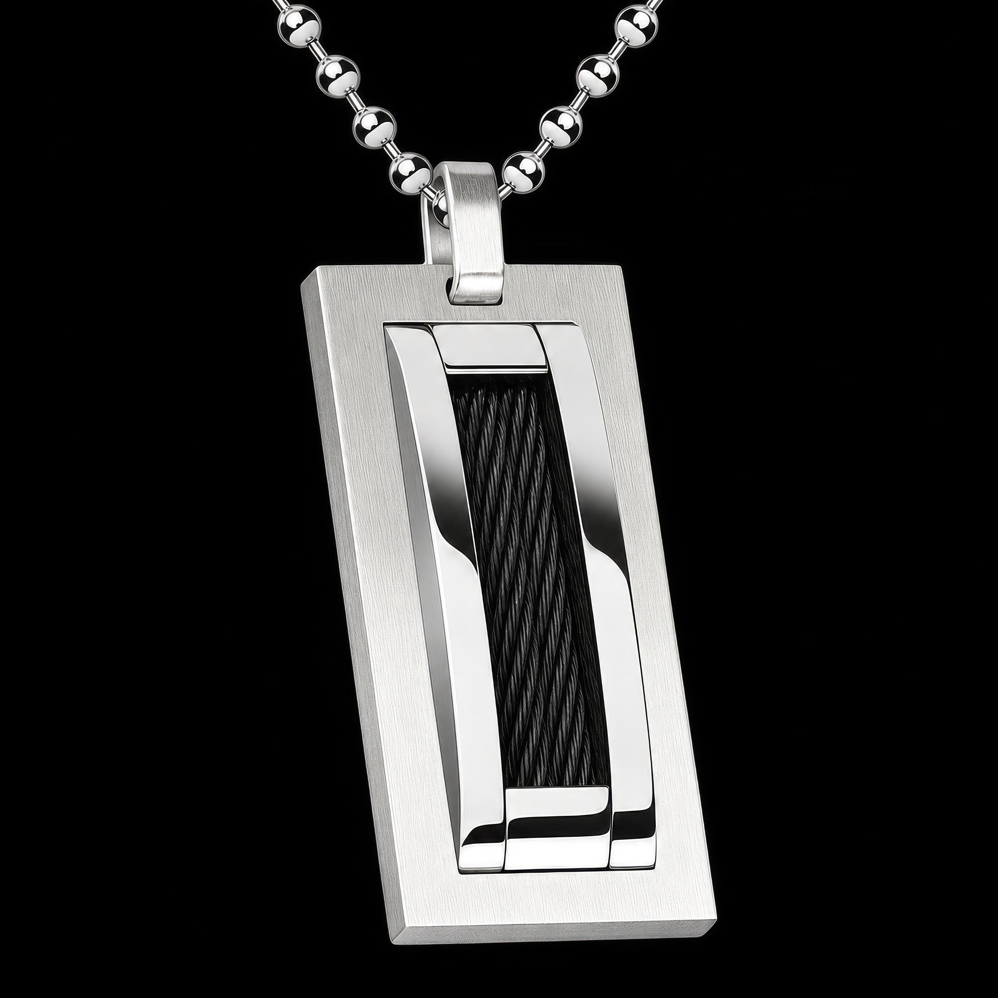 Black Cable Steel Dog Tag Men's Necklace