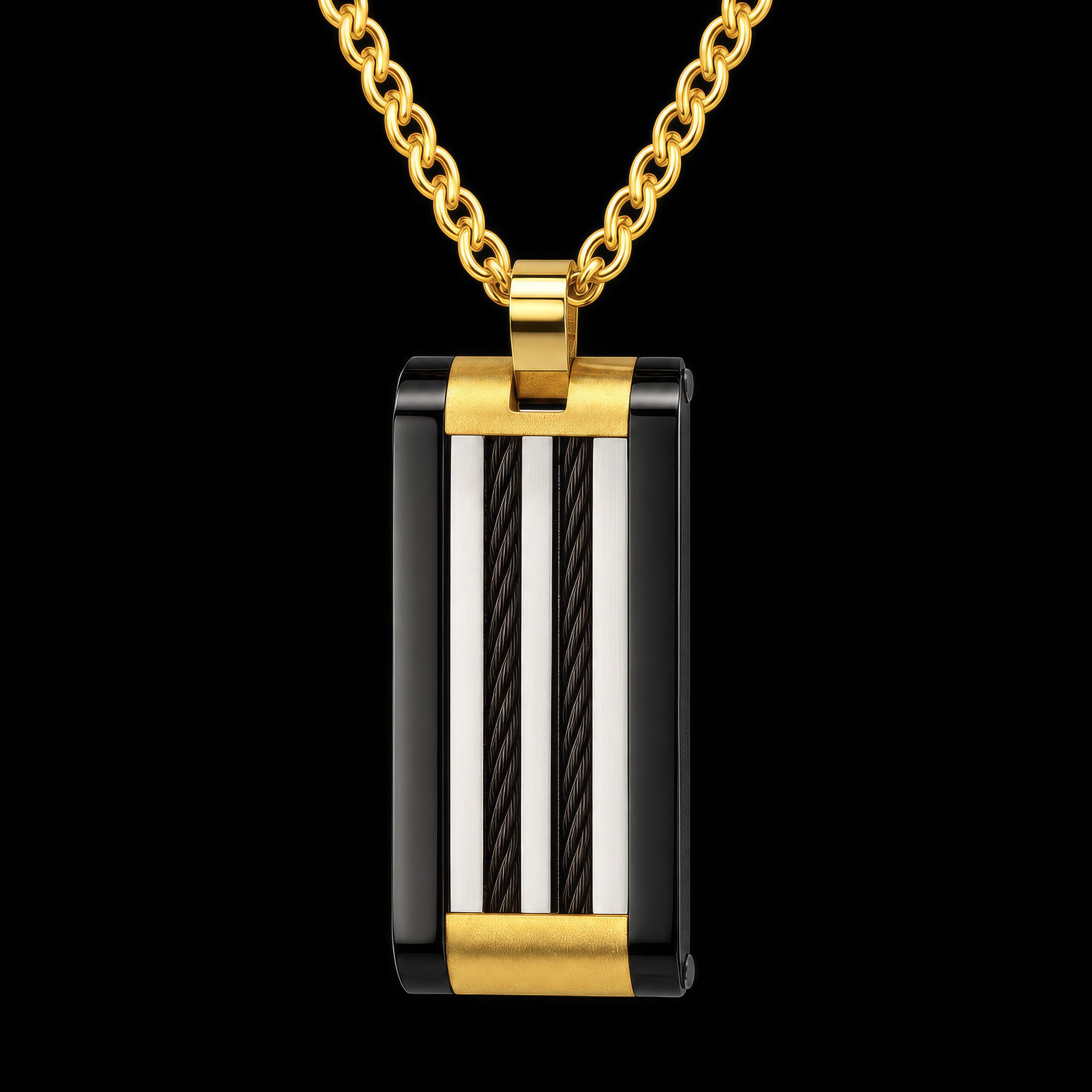 Black & Gold Steel Cable Dog Tag Men's Necklace