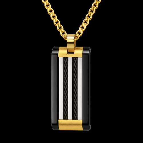 Black & Gold Steel Cable Dog Tag Men's Necklace