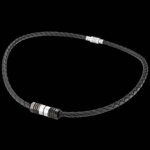 Black Leather Men's Bead Necklace | Save Brave Australia