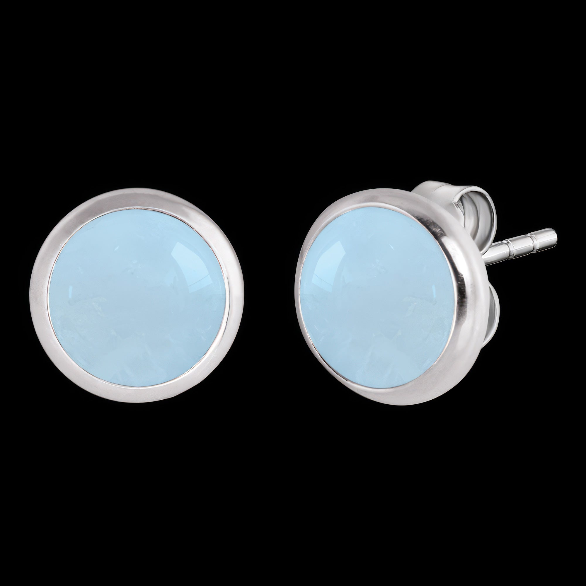 Blue Agate Cabochon Silver Stud Earrings | Engelsrufer