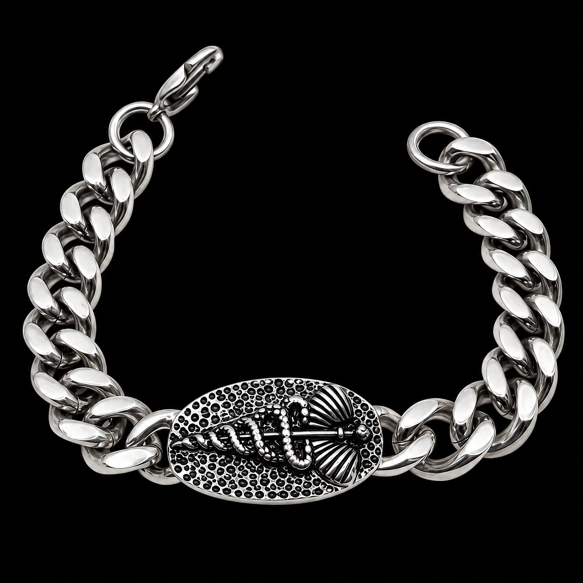 Caduceus Cuban Link Men's Stainless Steel Bracelet