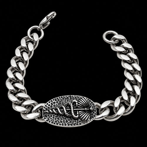 Caduceus Cuban Link Men's Stainless Steel Bracelet