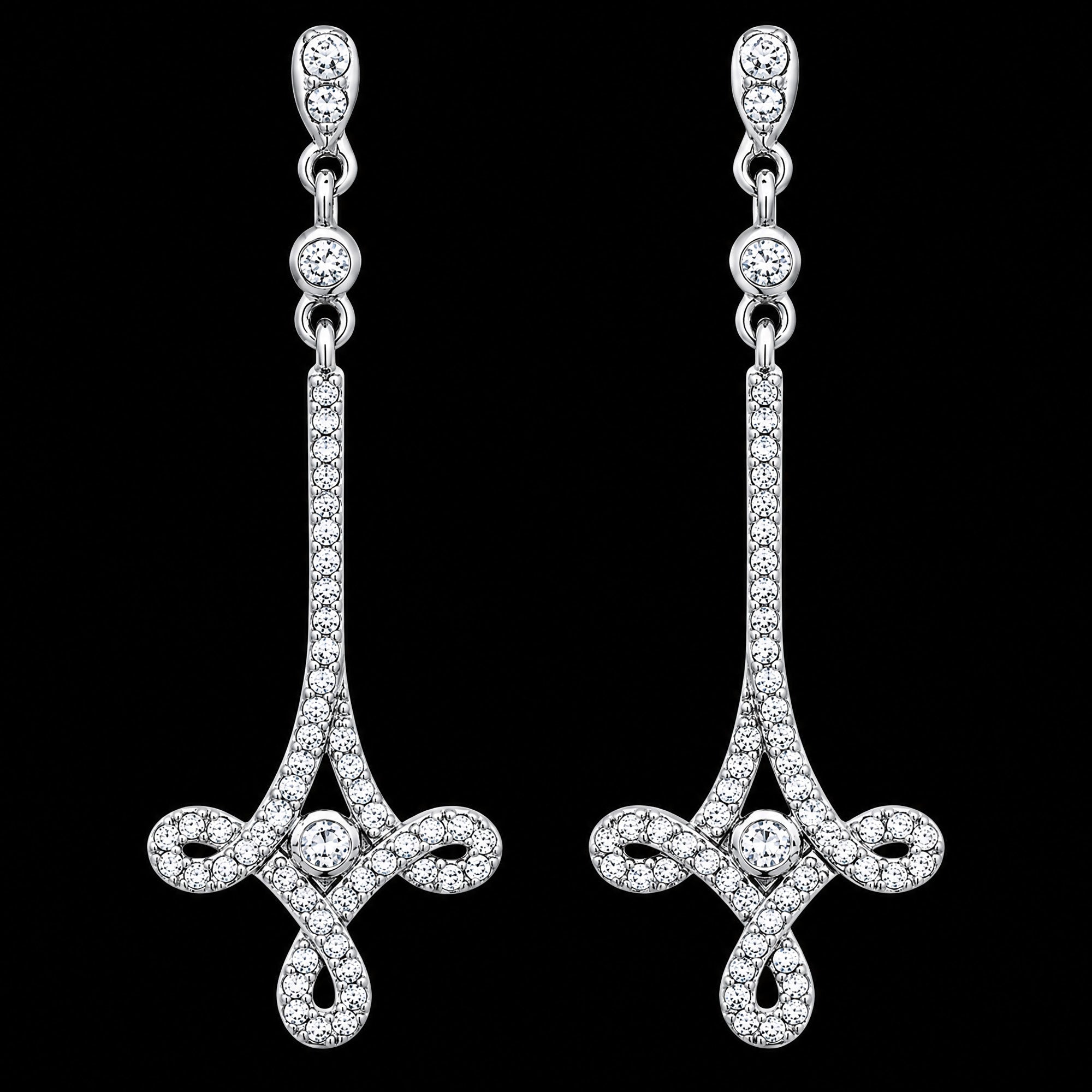 Chandelier Scroll Art Deco Pave CZ Dangle Earrings