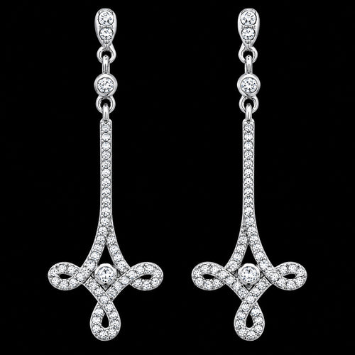 Chandelier Scroll Art Deco Pave CZ Dangle Earrings