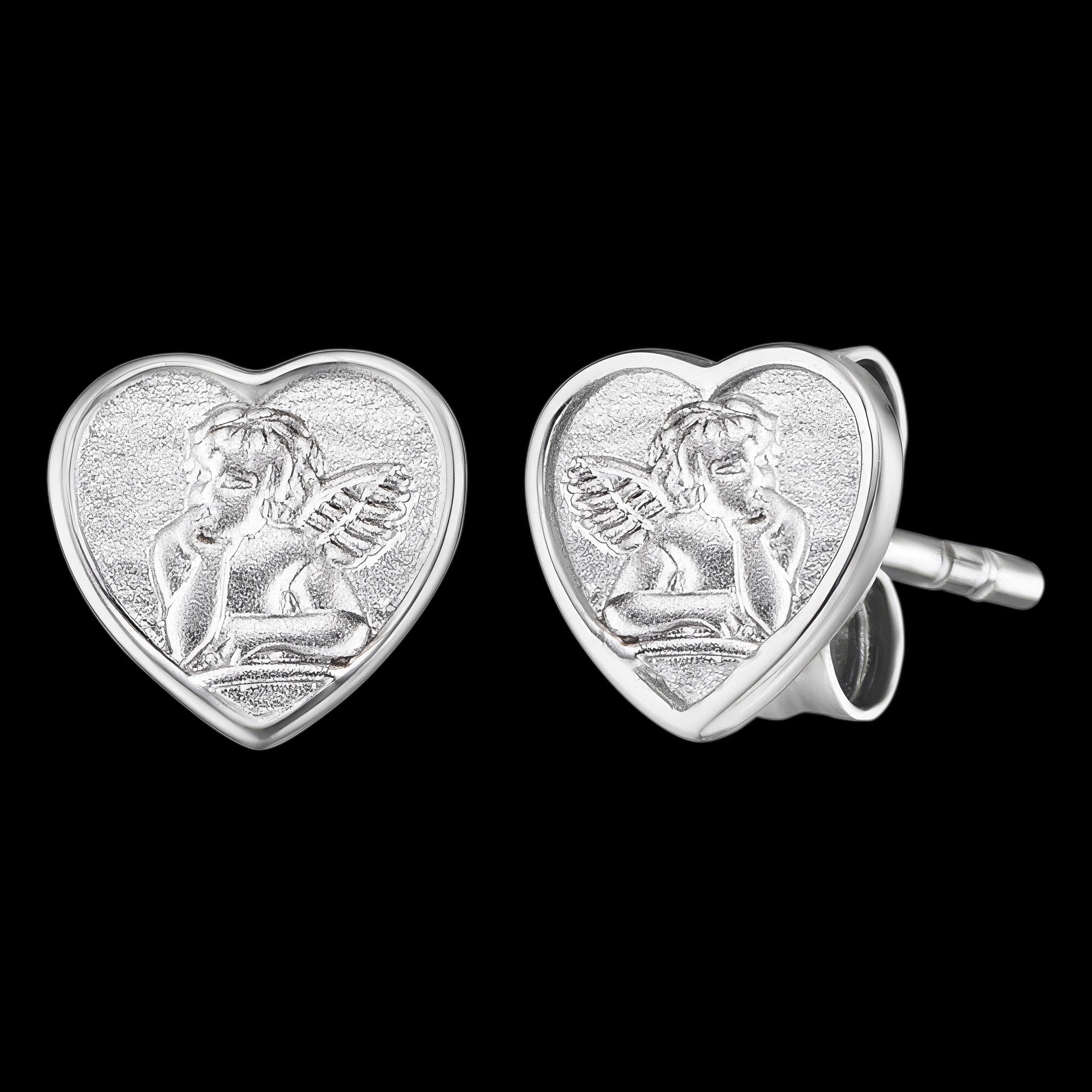 Cherub Angel Heart Silver Stud Earrings| Herzengel