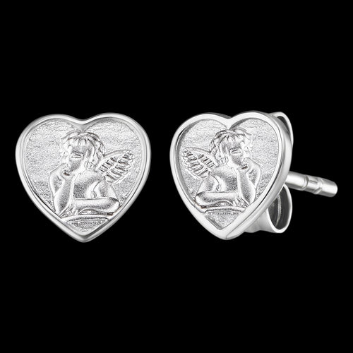 Cherub Angel Heart Silver Stud Earrings| Herzengel