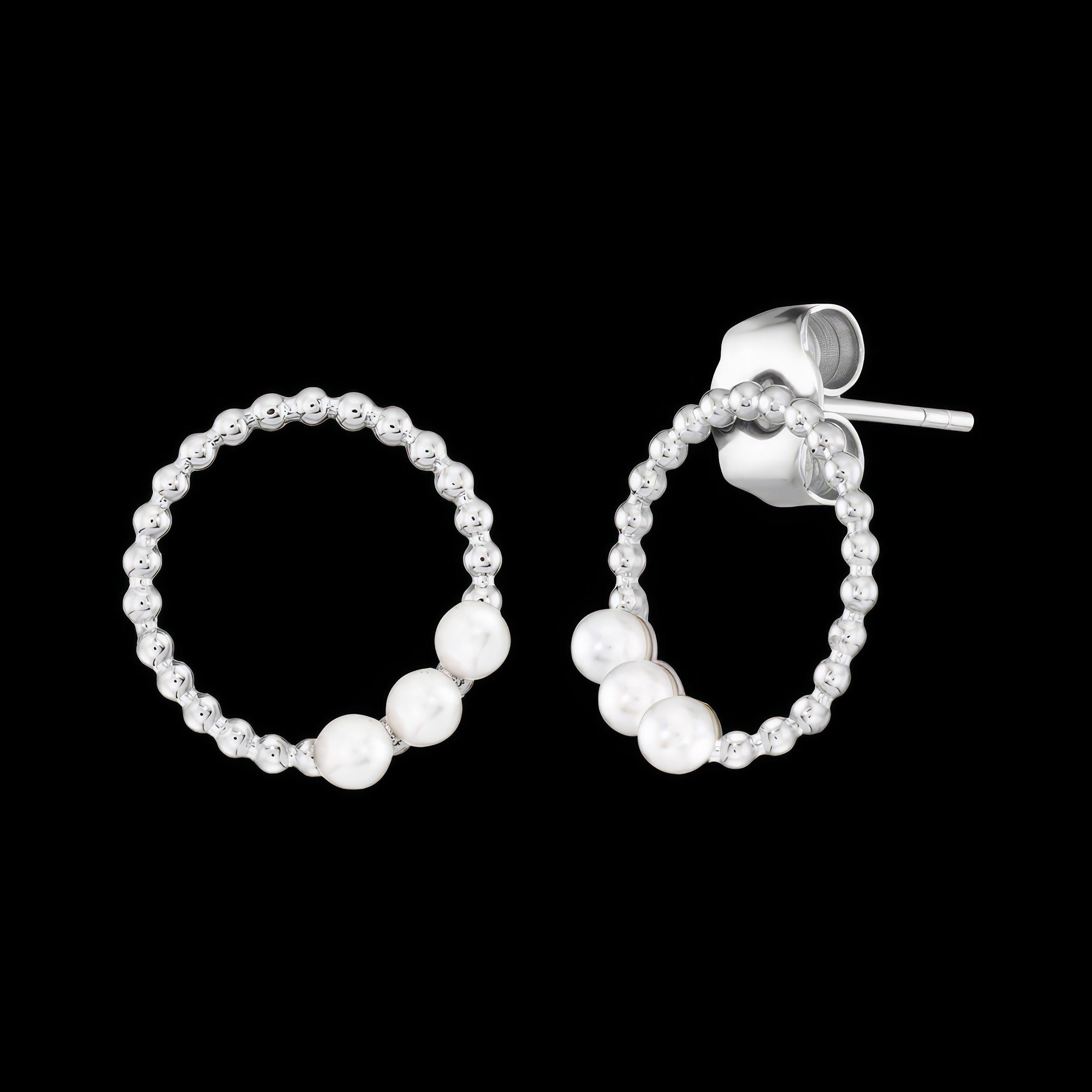 Circle Pearl Trio Silver Stud Earrings | Engelsrufer