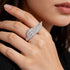 Close Up Woman Wearing Sterling Silver Adjustable Crystal Angel Wing Ring