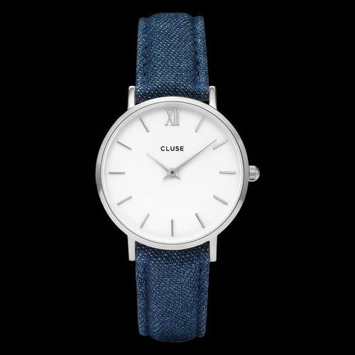 Cluse Minuit Silver/White Denim Watch