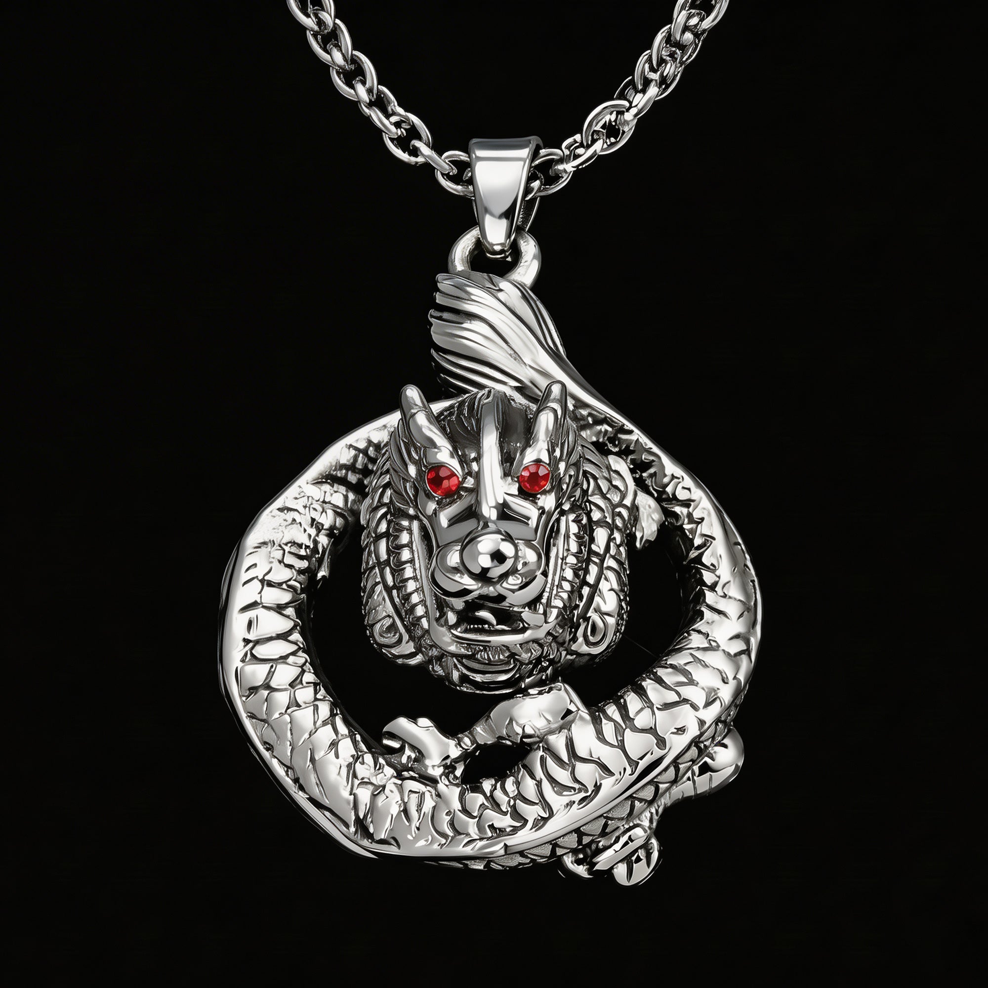 Coiled Dragon Stainless Steel Men's Necklace
