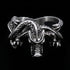 Top view of a coiled dragon men's stainless steel ring.