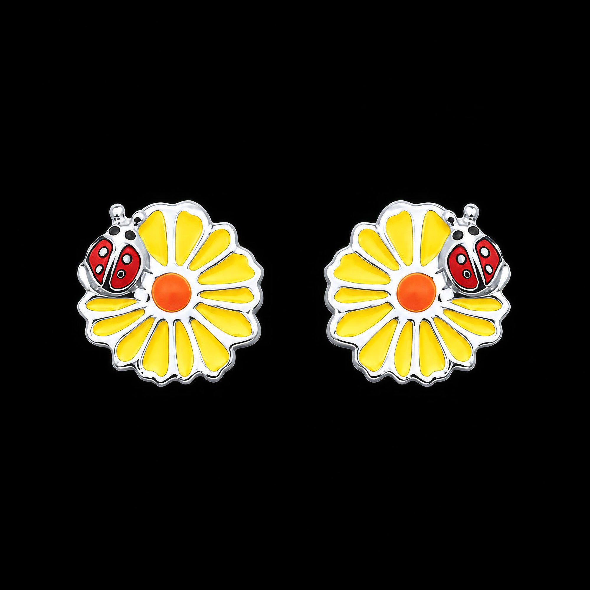 Daisy Ladybird Enamel Children’s Sterling Silver Earrings