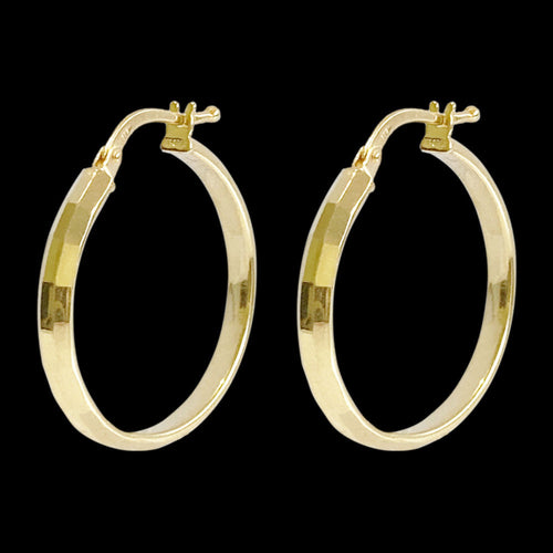 Tesoro Italian 9 Carat Gold Bevel Edge Hoop Earrings | Australia