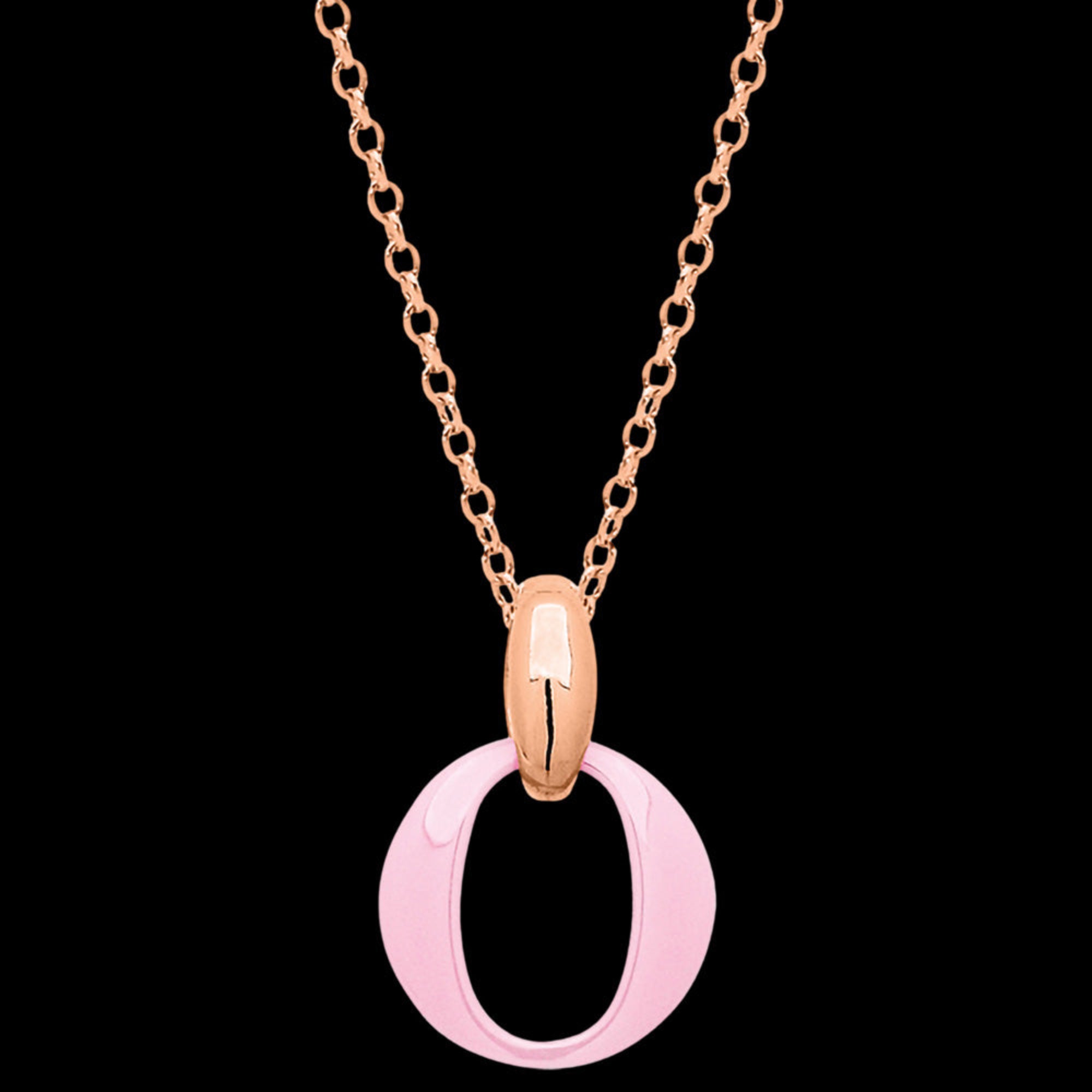 Sterling Silver Rose Gold Pink Ceramic Circle Necklace