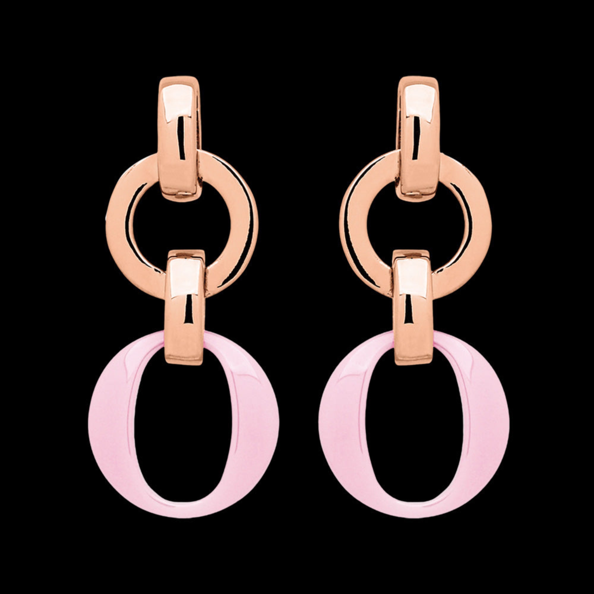 Sterling Silver Rose Gold Pink Ceramic Circle Link Earrings | Australia