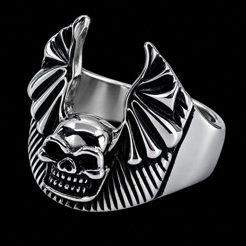 Death Bat Skull Wings Stainless Steel Men's Ring
