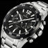 Close-up of Festina black dial chronograph date watch.