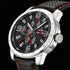 Side tilt view of Festina men's red black dial multifunction leather watch.