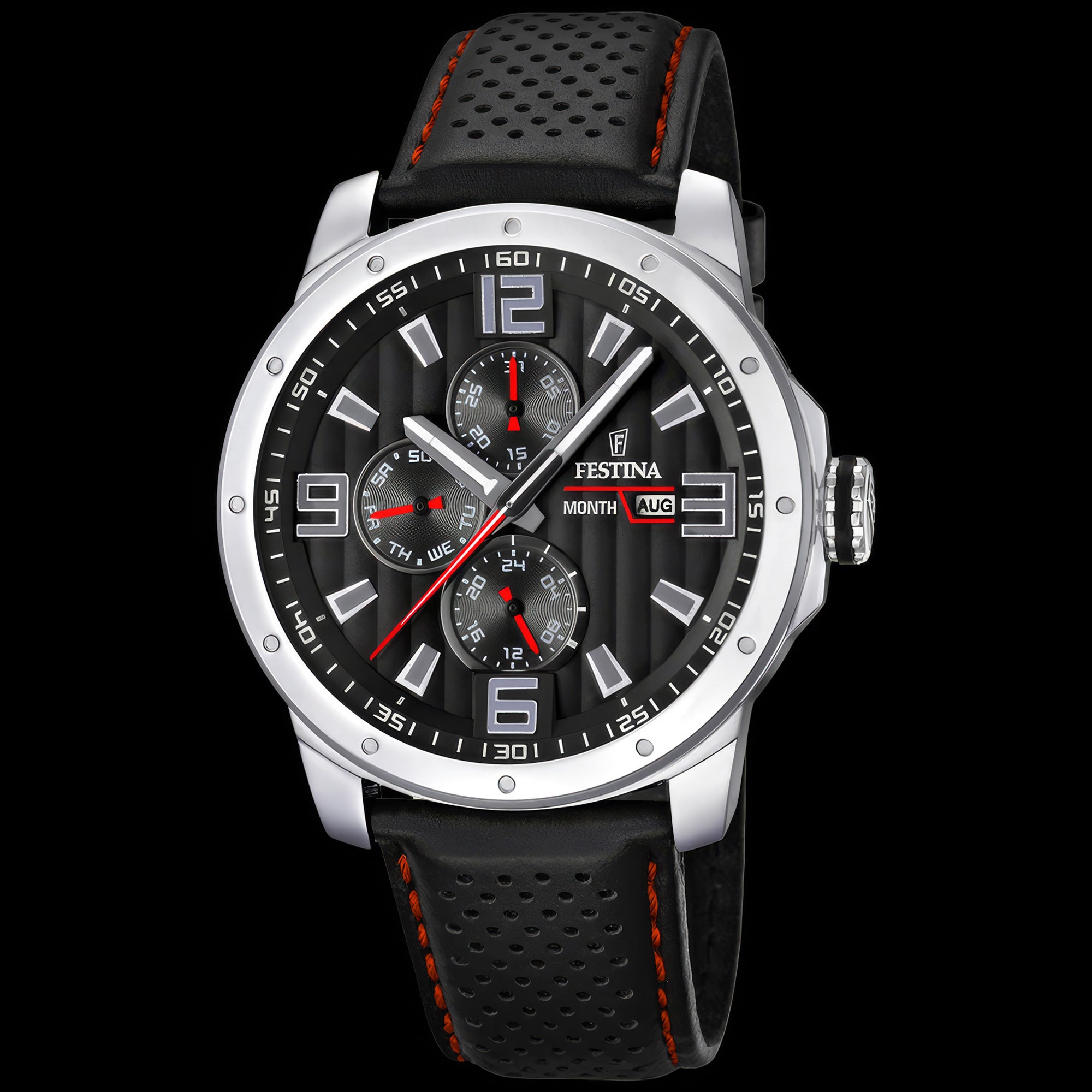 Festina Men's Red Black Dial Multifunction Leather Watch