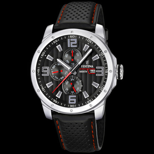 Festina Men's Red Black Dial Multifunction Leather Watch | Australia
