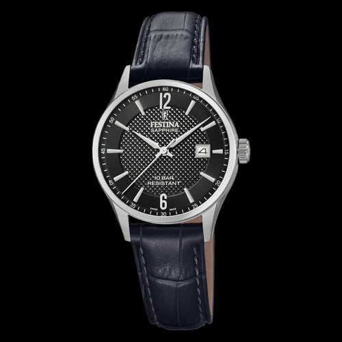 Festina Ladies Swiss Sapphire Black Dial Leather Watch