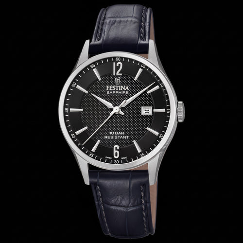 Festina Men's Swiss Sapphire Black Dial Leather Watch