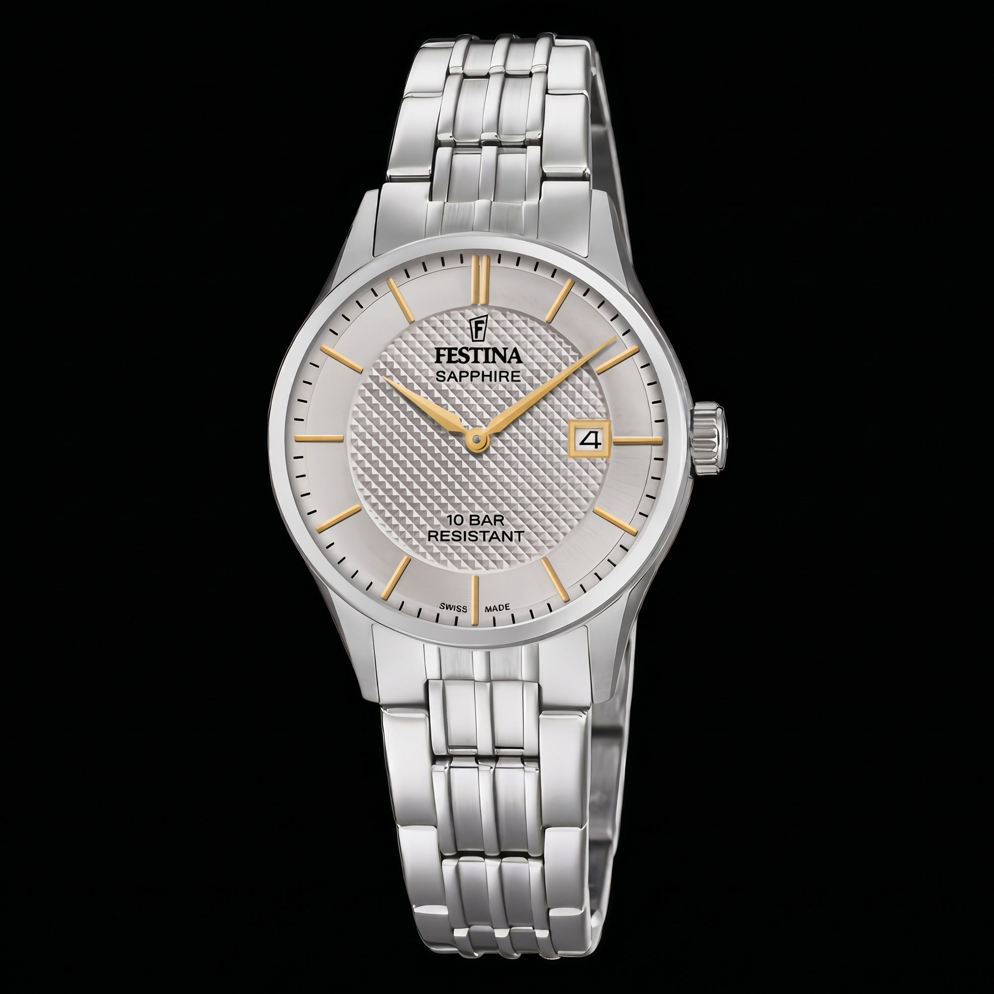 Festina Ladies Swiss Sapphire Silver Gold Dial Link Watch
