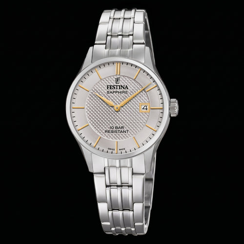 Festina Ladies Swiss Sapphire Silver Gold Dial Link Watch