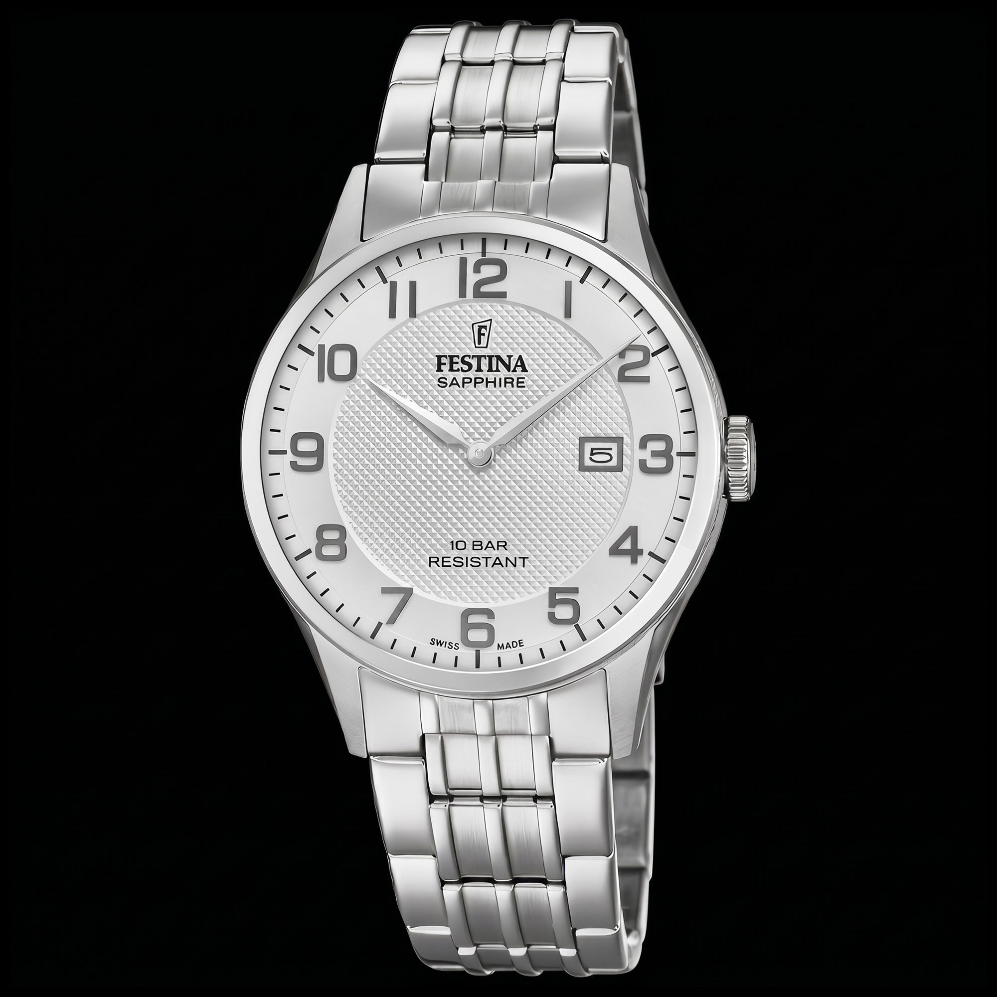 Festina Men's Swiss Sapphire White Dial Link Watch