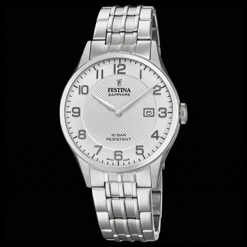 Festina Men's Swiss Sapphire White Dial Link Watch