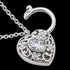 Close-up of the front of a filigree heart padlock CZ sterling silver belcher chain bracelet.