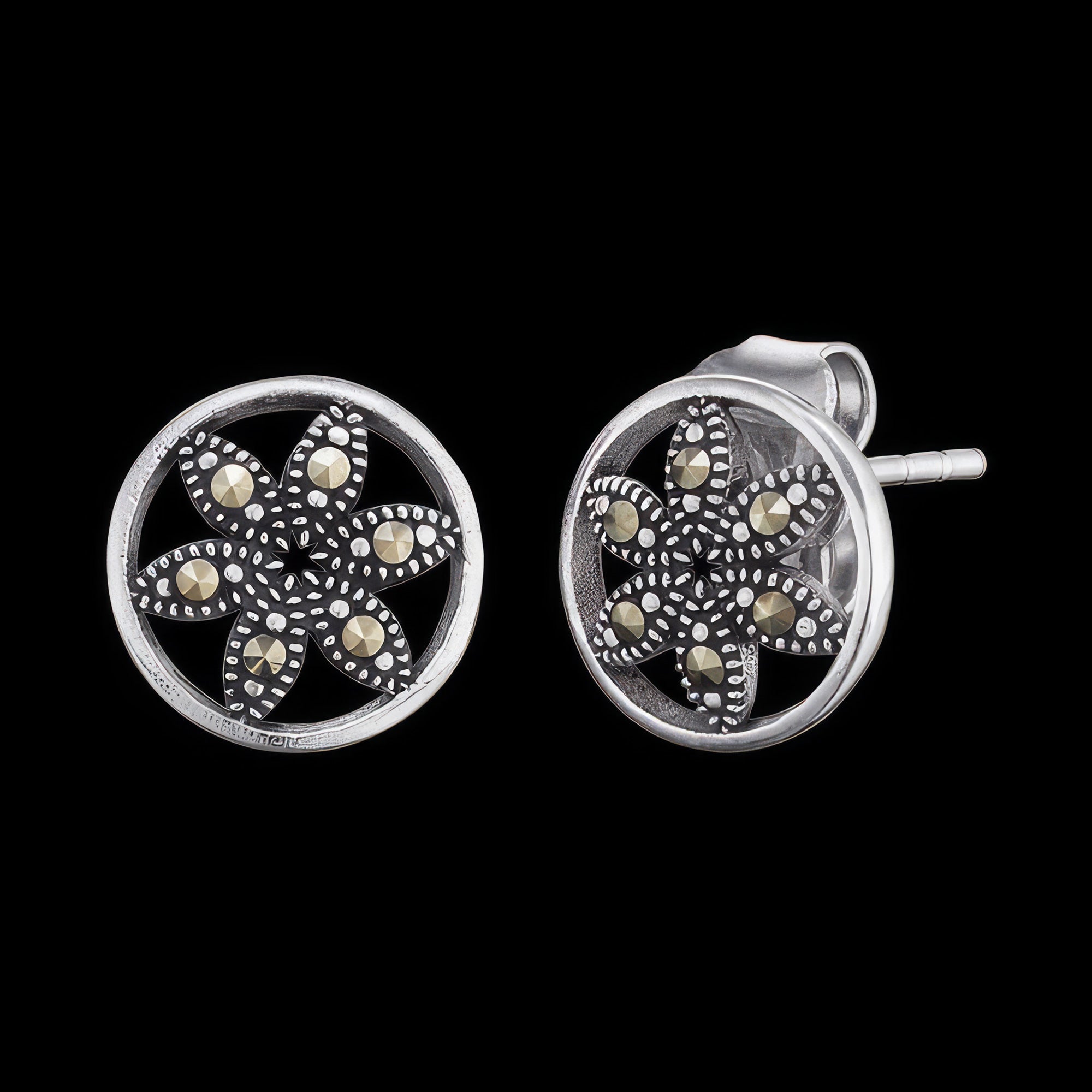 Marcasite Flower Of Life Silver Stud Earrings | Engelsrufer