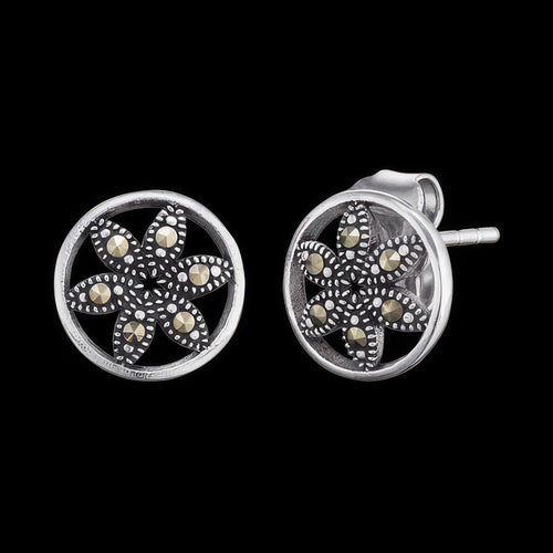 Marcasite Flower Of Life Silver Stud Earrings | Engelsrufer