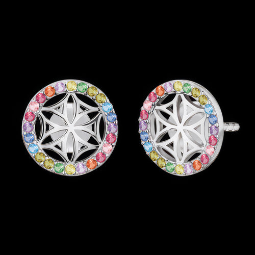 Flower Of Life Rainbow CZ Silver Circle Earrings | Engelsrufer