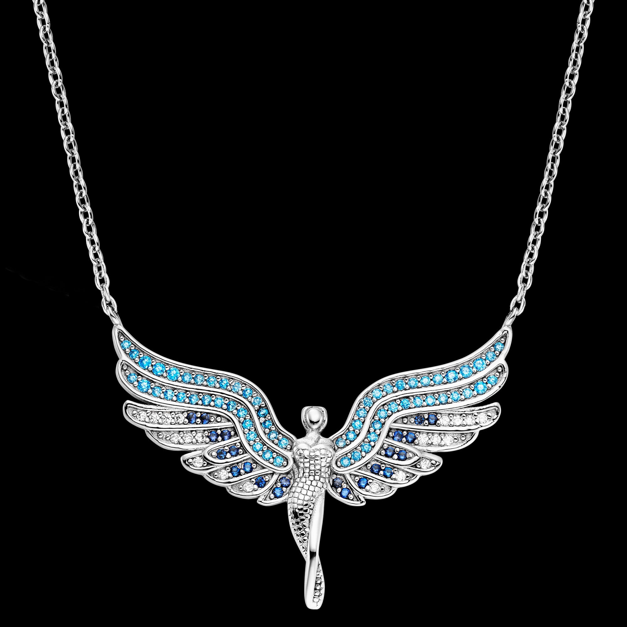 Sterling Silver Flying Angel Ocean Blue Necklace | Engelsrufer Australia