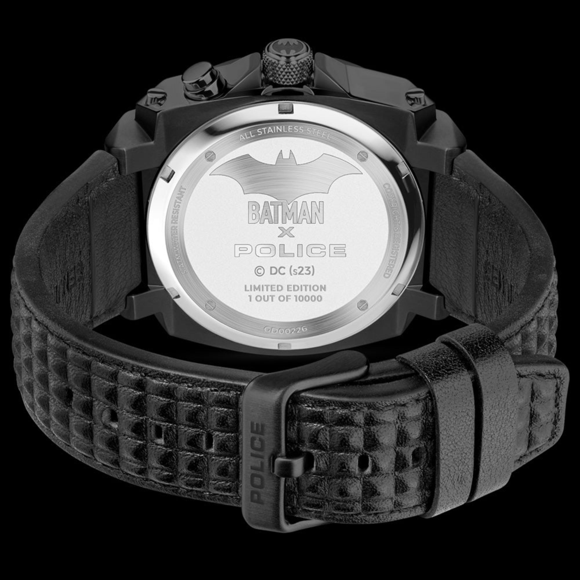 Back view of Forever Batman Police all black limited edition watch.