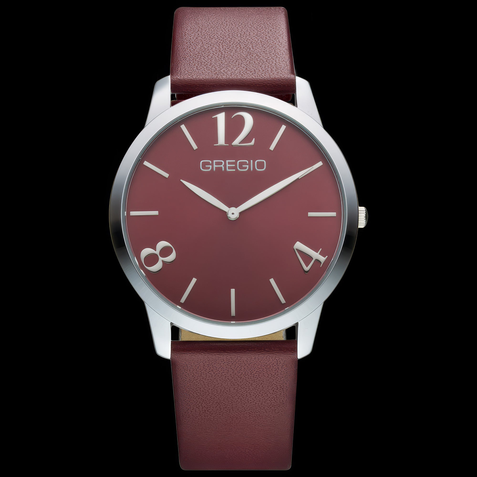 Gregio Simply Rose Marsala Silver Leather Watch | Australia